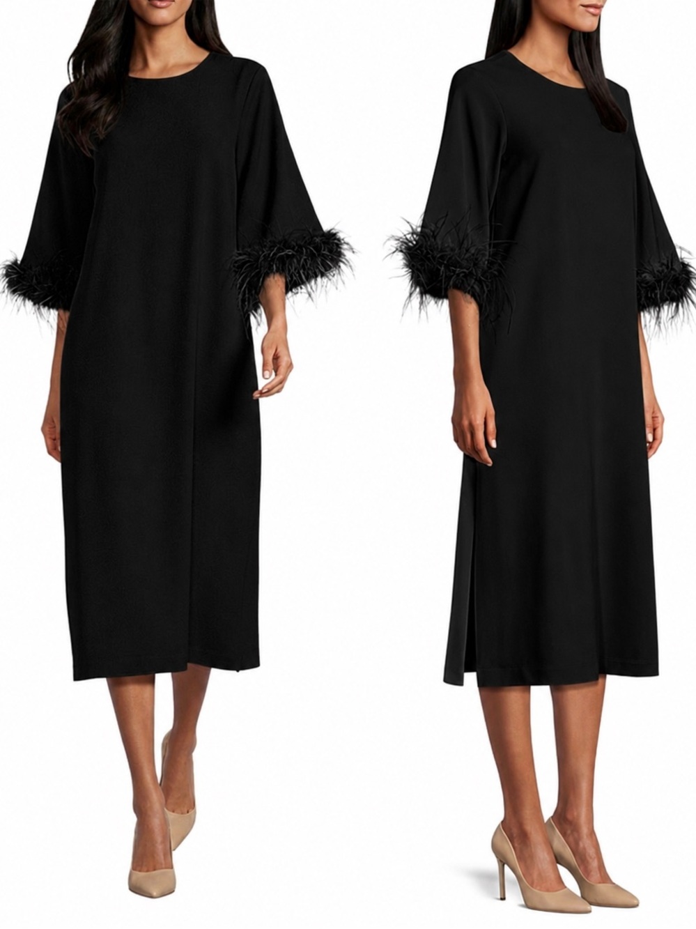 Preston & York Black Feather-Trim Midi Robe